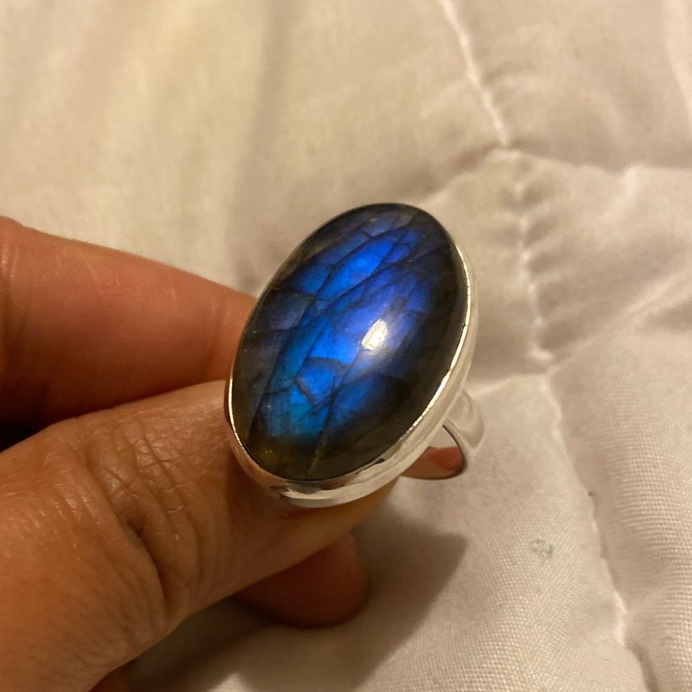 Blue fire labradorite silver ring